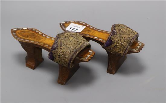 A pair of Ottoman mother of pearl inlaid shoes